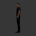 Standing Man In Black Polo Shirt And Pants With Arms Outstretched