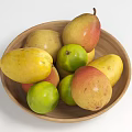 Fresh Colorful Fruits in Wooden Bowl Including Mangoes Pears and Green Fruits