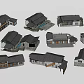 Traditional Rural House Models Featuring Tile Roofs And Diverse Architectural Structures 3d model