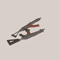 Tactical Assault Rifles With Black Metal Body Orange Wooden Stock And Magazine