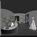 Modern Bridal Shop Interior With Elegant Hanging Wedding Gowns And Full Length Mirrors