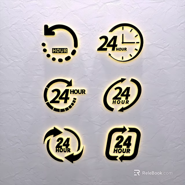 24 Hour Themed Decorative Ornament Set Featuring Various Circular Square Arrow Clock Designs 3d model 
