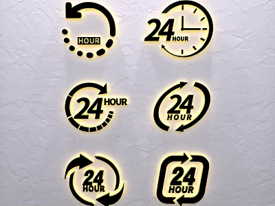 24 Hour Themed Decorative Ornament Set Featuring Various Circular Square Arrow Clock Designs 3d model