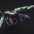 Detailed Futuristic Sci Fi Mechanical Structure With Green Purple Metallic Design