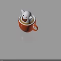 Cute White Smiling Ghost In Red Cup With Happy Face And Yellow Drink