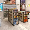 Supermarket General Merchandise Store Interior With Refrigerated Display Cases Shelves And Checkout Counter