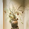Rustic Ceramic Vase With White Orchids Twigs And Ferns In Natural Light