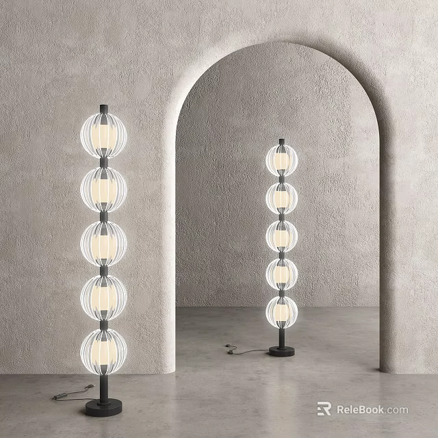 Modern Floor Lamp With Stacked Spherical Glass Shades In Indoor Archway Setting 3d model 
