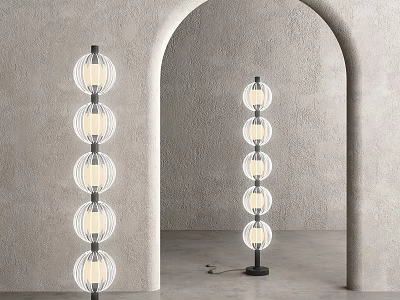 Modern Floor Lamp With Stacked Spherical Glass Shades In Indoor Archway Setting 3d model