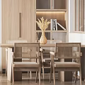 Nordic Dining Table and Chair Combination Log Solid Wood Dining Table and Chair Combination Table and Chair Dining Table Ornaments Jewelry Side Cabinet 3d model