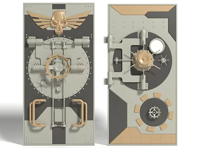 Security Door Mechanical Design with Gears Lock Core Eagle Decorative Elements Gray and Gold Finish 3d model