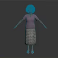 Elderly Woman In Purple Top And Patterned Skirt Standing With Arms Outstretched