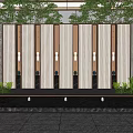 Modern Landscape Wall With Vertical Slats Integrated Lighting Green Plants And Water Reflection