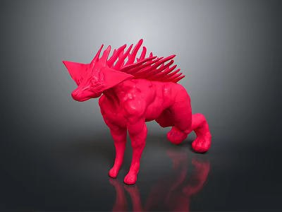 Red Wolf Like Game Movie Character With Muscular Build And Spiked Back In 3d model