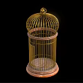 Gold Metal Birdcage Decorative Ornament Piece with Wooden Base Home Decor Accent