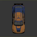Orange And Blue Sporty Race Car With Rear Spoiler Gold Wheels And Aerodynamic Design