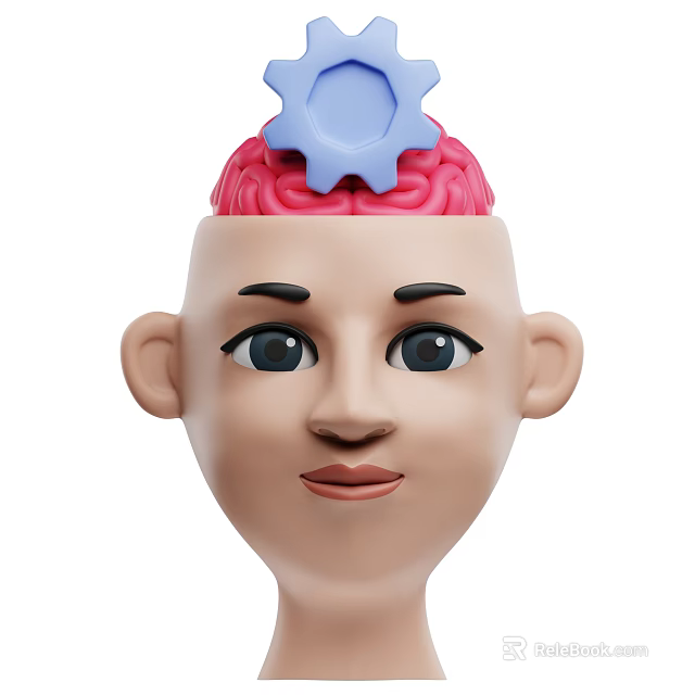Head Model With Pink Brain And Blue Gear On Top Design 3d model 