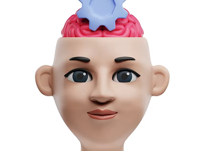 Head Model With Pink Brain And Blue Gear On Top Design 3d model