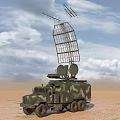 Military Utility Vehicle With Large Radar Antennas Mounted On Top In Desert Terrain