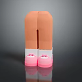 Children's Legs In Pink Shoes With White Trim And Bow Details