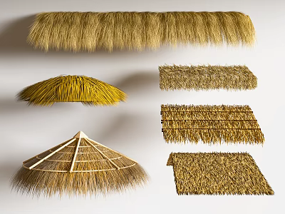 Straw Woven Sunshade with Various Styles for Outdoor Garden and Patio Use 3d model