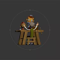 Old Man And Little Character Interacting With Small Creature On Wooden Workbench With Tools
