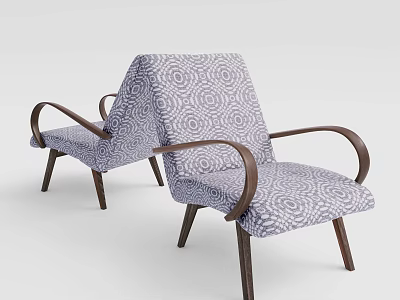 Elegant Accent Chairs With Spiral Pattern Upholstery And Curved Wooden Arms 3d model