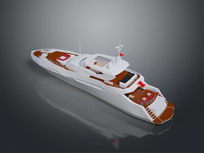 Luxury White Yacht with Spacious Deck Upper Structure and Red Accents 3d model