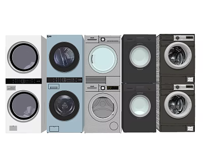 Modern Washing Machines in Various Colors and Styles Displayed Side by Side for Home Use 3d model