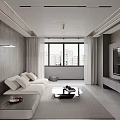Modern Living and Dining Room Interior Design With White Sofa TV Cabinet and Large Window