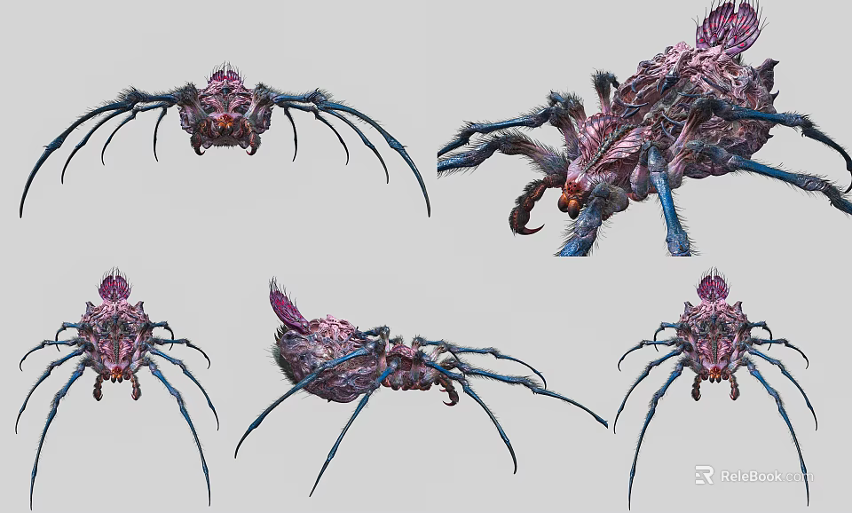 Mythical Reptile Creature With Pink Purple Blue Colors Shown In Multiple Angles Detailed Design Illustration 3d model 