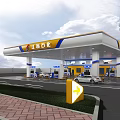 China Petroleum Gas Station Exterior With Fuel Pumps And Cars On Road