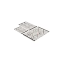 Square Rug With White Base Black Brown Geometric Diamond Pattern And Fringe Edges
