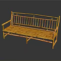 Natural Bamboo Outdoor Bench with Yellow Finish Backrest and Armrests Design