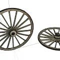 Two Vintage Wooden Wheels With Classic Spokes And Retro Design Structure