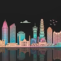 Iconic Urumqi Xinjiang City Skyline Architecture Silhouettes Photo Spot With Reflection