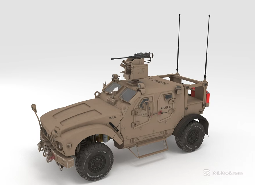 Military Armored Vehicle Mounted Weapon System With Antennas And Tactical Gear 3d model