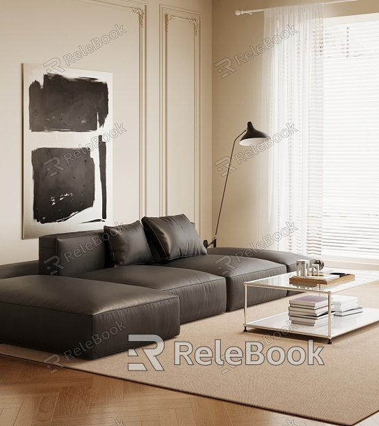 Modern black leather sofa sofa coffee table combination model