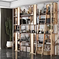 Modern Shelf Unit with Multiple Tiers Decorative Items Books Storage Boxes and Cactus Plant 3d model