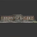 Red Brick Building Model with Circular Structure Windows Arches Steps and Grass