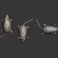 Three Soft Gray Plush Mice Stuffed Toys Posing On Dark Reflective Surface