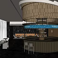 Modern Bar Interior Design With Curved Counter Seating Ambient Lighting And Decorative Accents