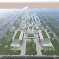 Modern Office Buildings With Green Roofs And Landscaped Surroundings In Urban Complex