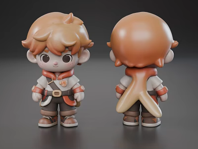 Cute Game Movie Character 3D Model With Brown Hair Belt Backpack Front Back View 3d model