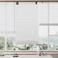 White Window Blinds Enhancing Bright Room With Scenic View And Indoor Plant