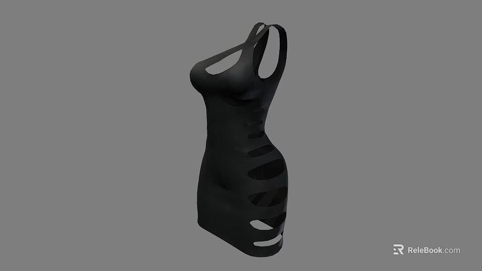 Elegant Stylish Black Women's Slim Fit Dress With Cut Out Design 3d model 