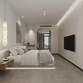 Modern Minimalist Hotel Guest Room With King Bed Floor to Ceiling Windows And Decorative Art