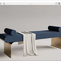Modern Red and Blue Ottoman Design With Metal Legs White Blanket and Cylindrical Cushions