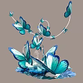 Turquoise Butterfly Art Installation With Curved Lines And Decorative Base