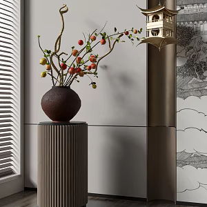 Vase Flower Art Pottery Pot Vase Venetian Blinds 3d model